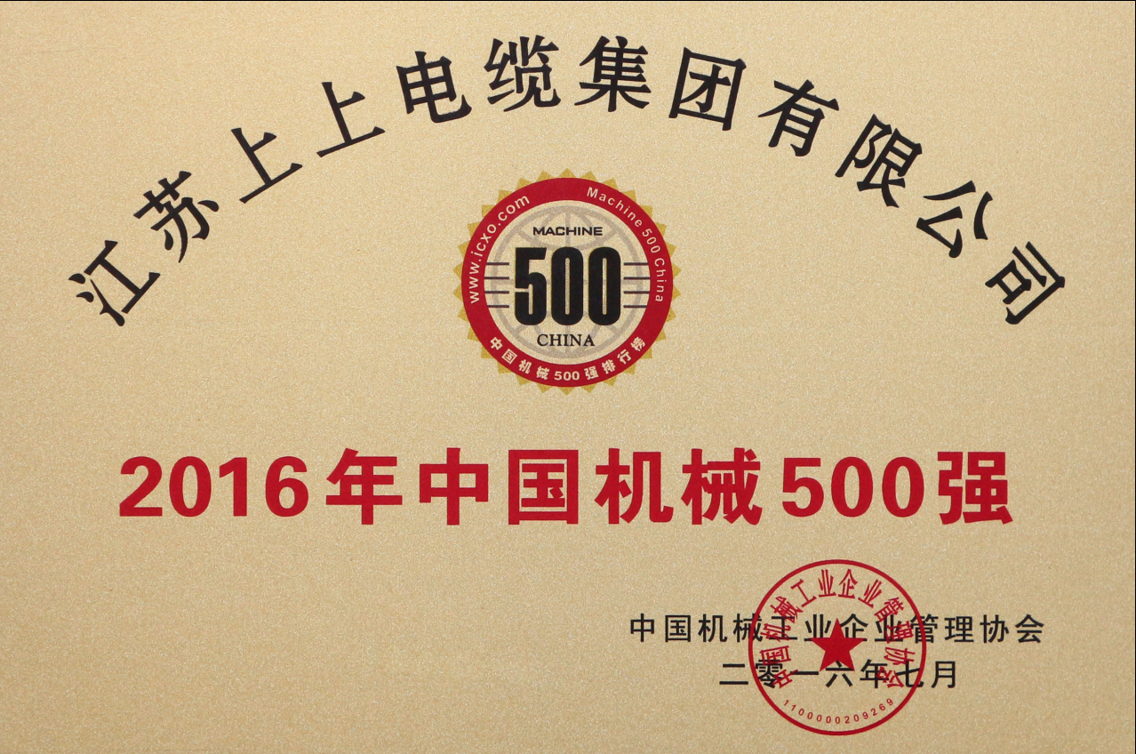 新利体育luck18电缆一连11年入选“中国机械500强”