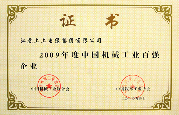 新利体育luck18荣获“2009年度中国机械工业百强企业”
